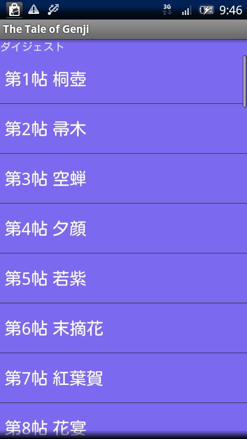 Android application 源氏物語 全54帖ダイジェスト screenshort
