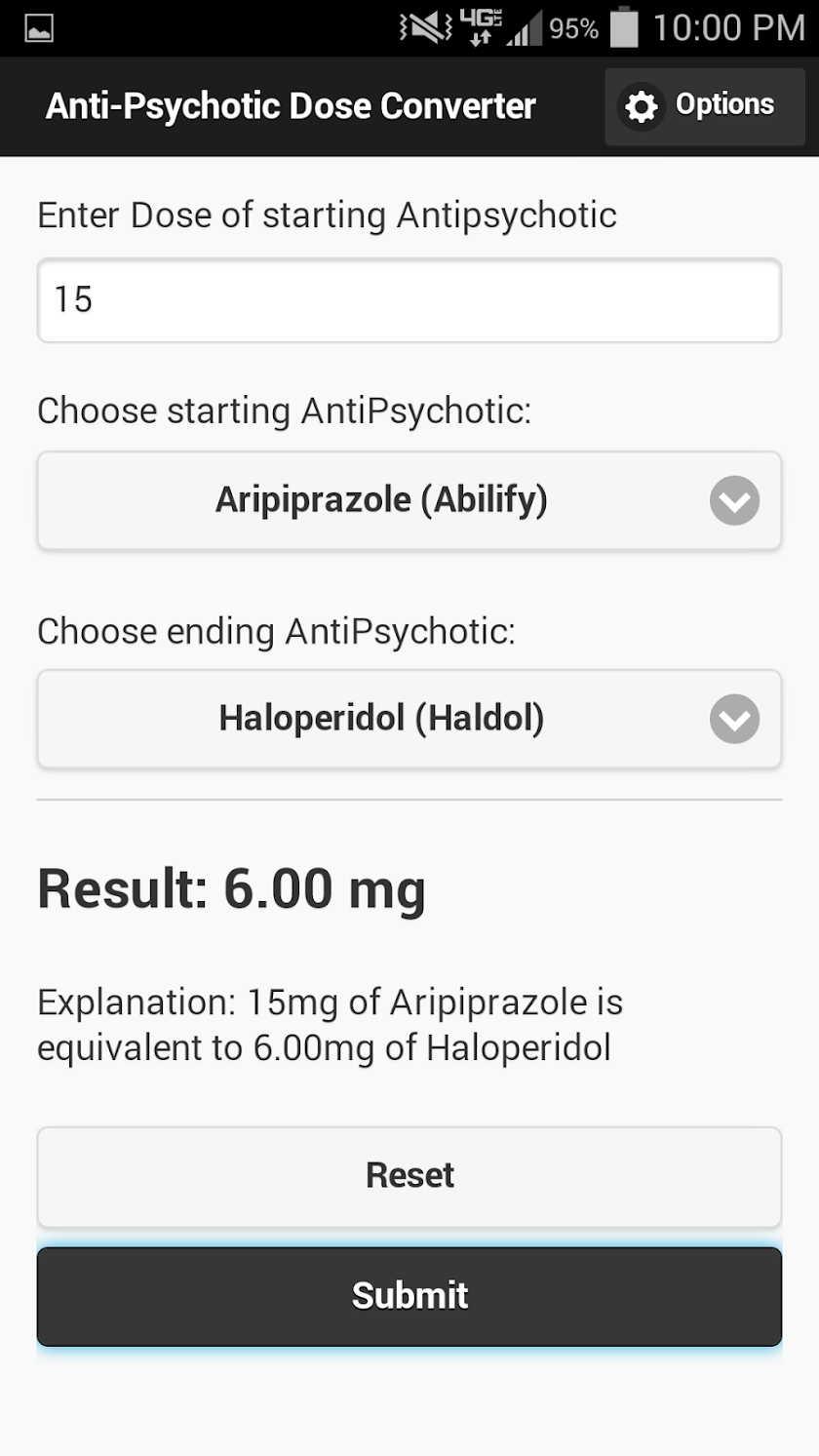 AntiPsychotic Dose Converter Screen 2