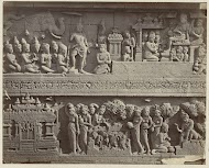 Basreliëf in de muur aan de zuidzijde van de Borobudur