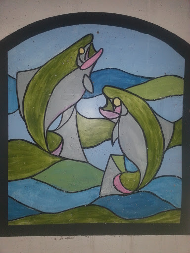 Stained Glass Salmon Mural 