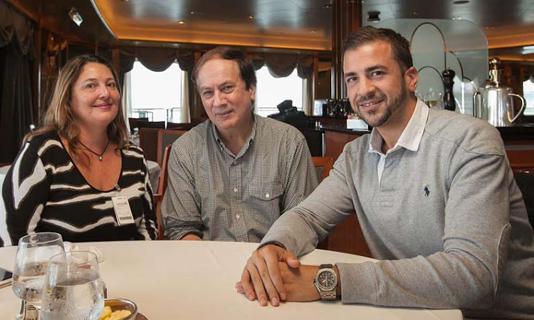 Lisa Theodoratus, JD Lasica and Giacomo Balli of Cruiseable aboard Cunard's Queen Elizabeth.