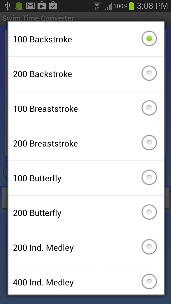 Swim Time Converter Screen 3