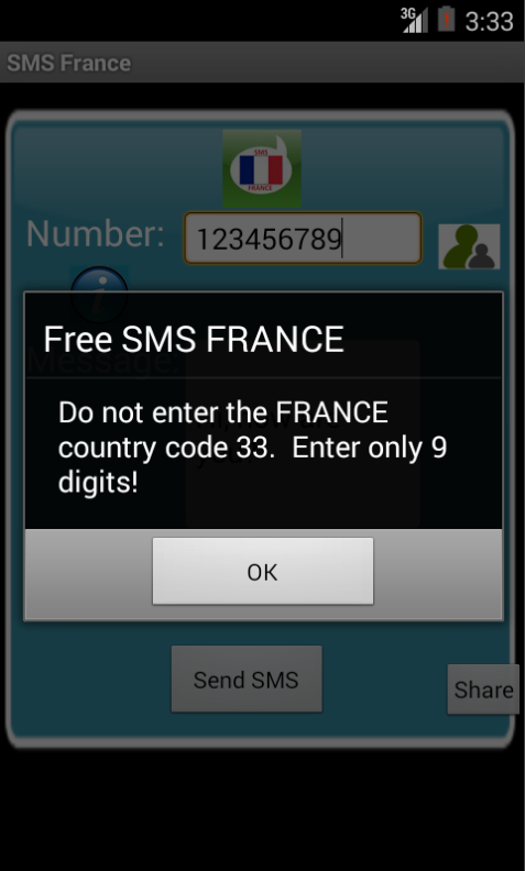 Free SMS France Screen 2