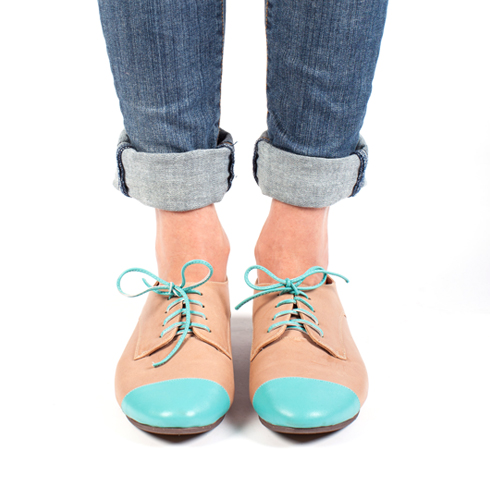 Soft leather blue and tan Oxfords