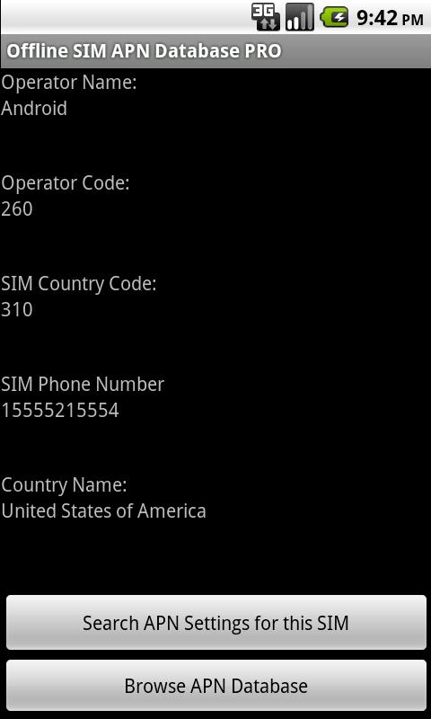 Android application Offline SIM APN Database Pro screenshort