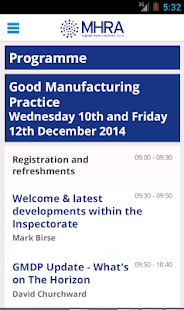 MHRA GMP/GDP 2014 - Event App Screenshots 1