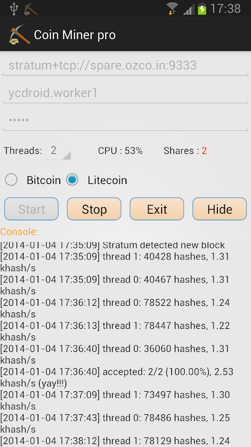 Android application Coin Miner pro screenshort