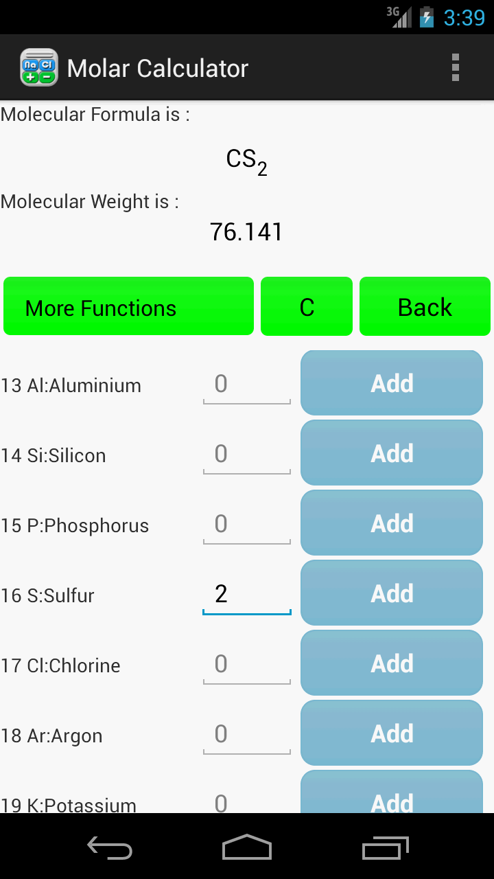 Molar Calculator Screen 1
