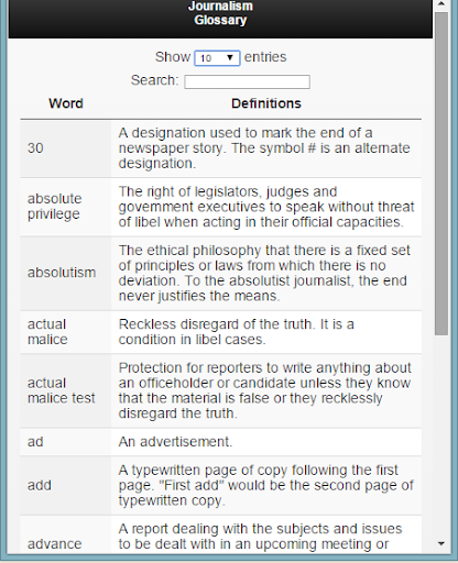 Glossary of Journalism Terms