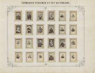 Twee albumbladen met namen en afbeeldingen van militairen uit het buitenland