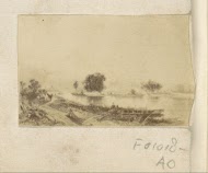 Fotoreproductie van (vermoedelijk) een prent met een rivierlandschap