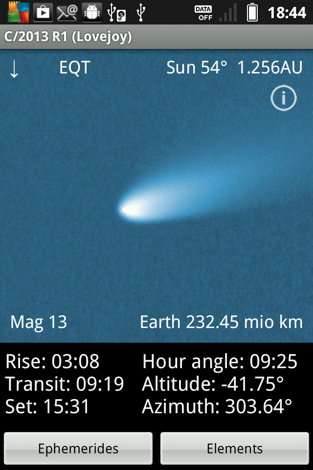 Comet Watcher Screen 1