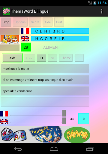 Jeu : lettres + mots + anglais