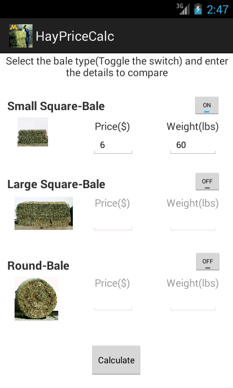Hay Price Calc Screen 2