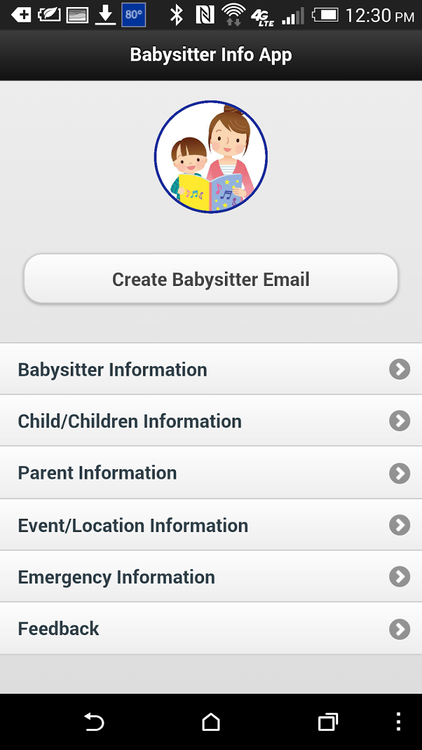 Babysitter Info App Screen 1