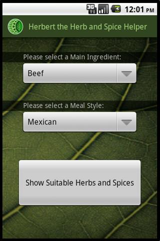 Android application Herb &amp; Spice Helper screenshort