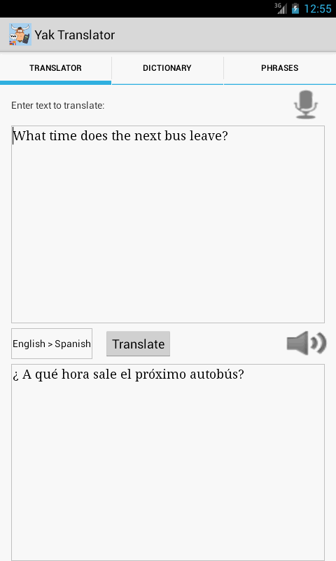 Android application Yak Language Translator screenshort