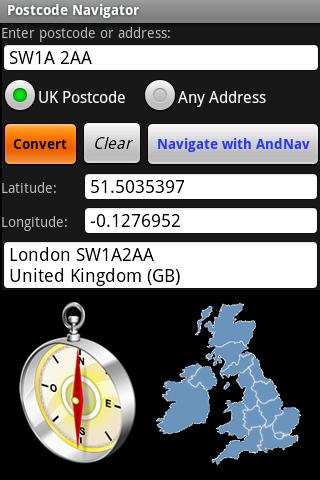 Android application Postcode Navigator screenshort