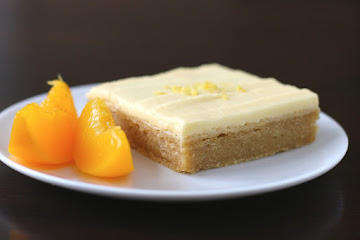 Healthy Lemony Peach Blondies with Peach Frosting