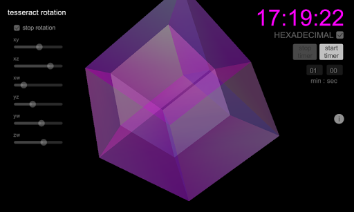 Tesseract 4D Cube + HEX Clock