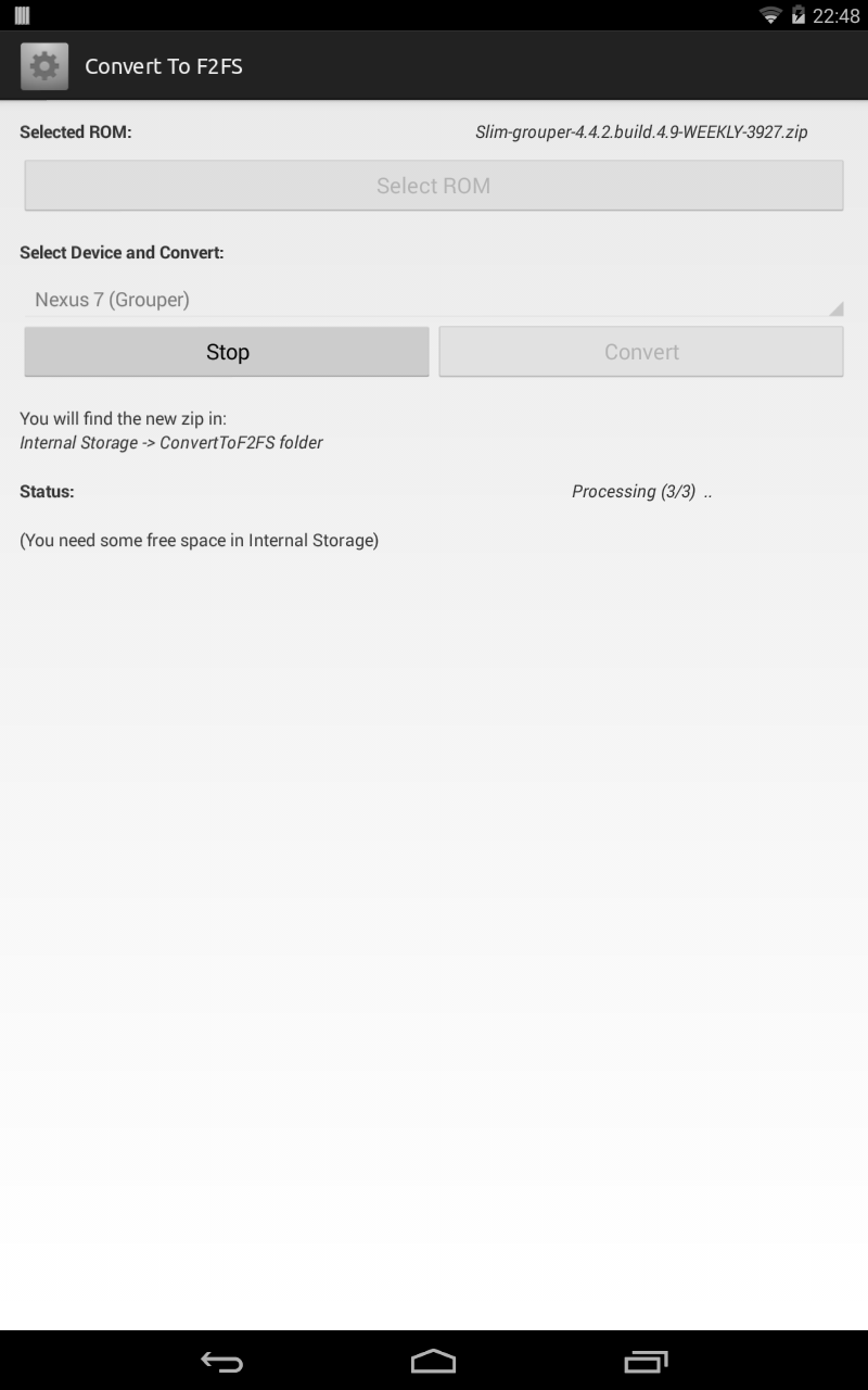 Convert To F2FS Screen 2