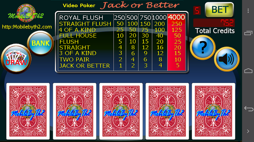 Jack or Better Video Poker Screen 2