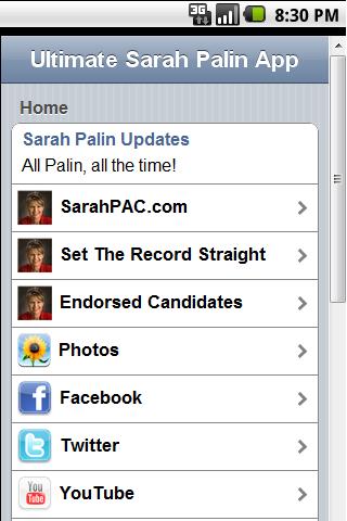 Android application Ultimate Sarah Palin App screenshort