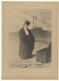 Rechter voor guillotine met mand en weegschaal