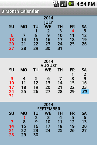 Three Month Calendar