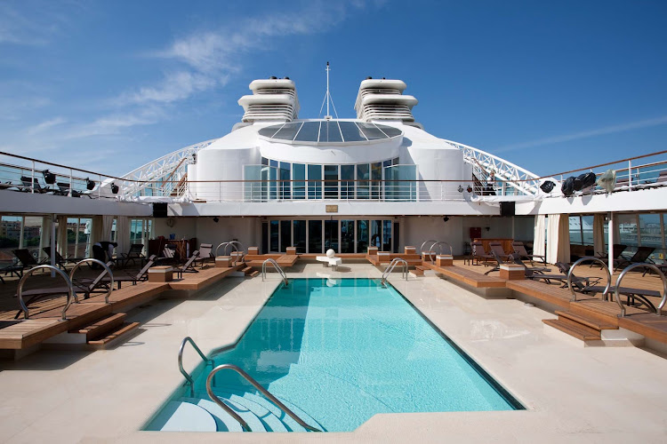 Lounge in the sun or swim laps on the pool deck of Seabourn Quest.