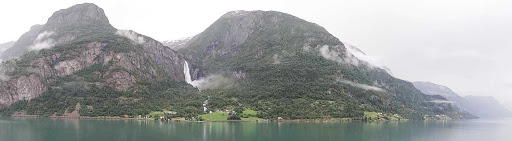 waterfall-fjord-Norway - A waterfall on a Norwegian fjord.