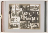 Compositie van negentien foto's van personen aan de Keizerlijke Militair-Medische Academie, gecombineerd met decoratie van gedroogde takken