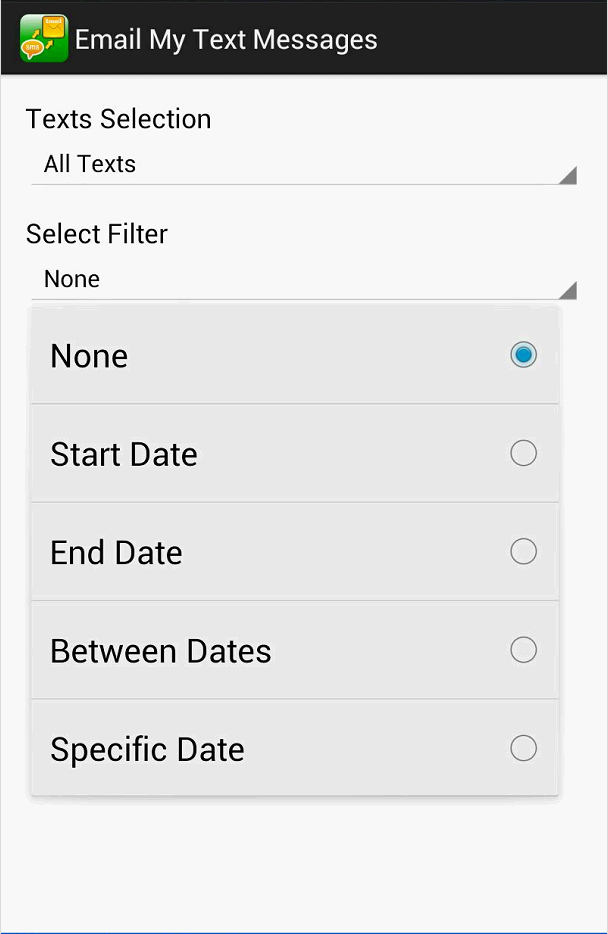 Email My Text Messages Screen 3