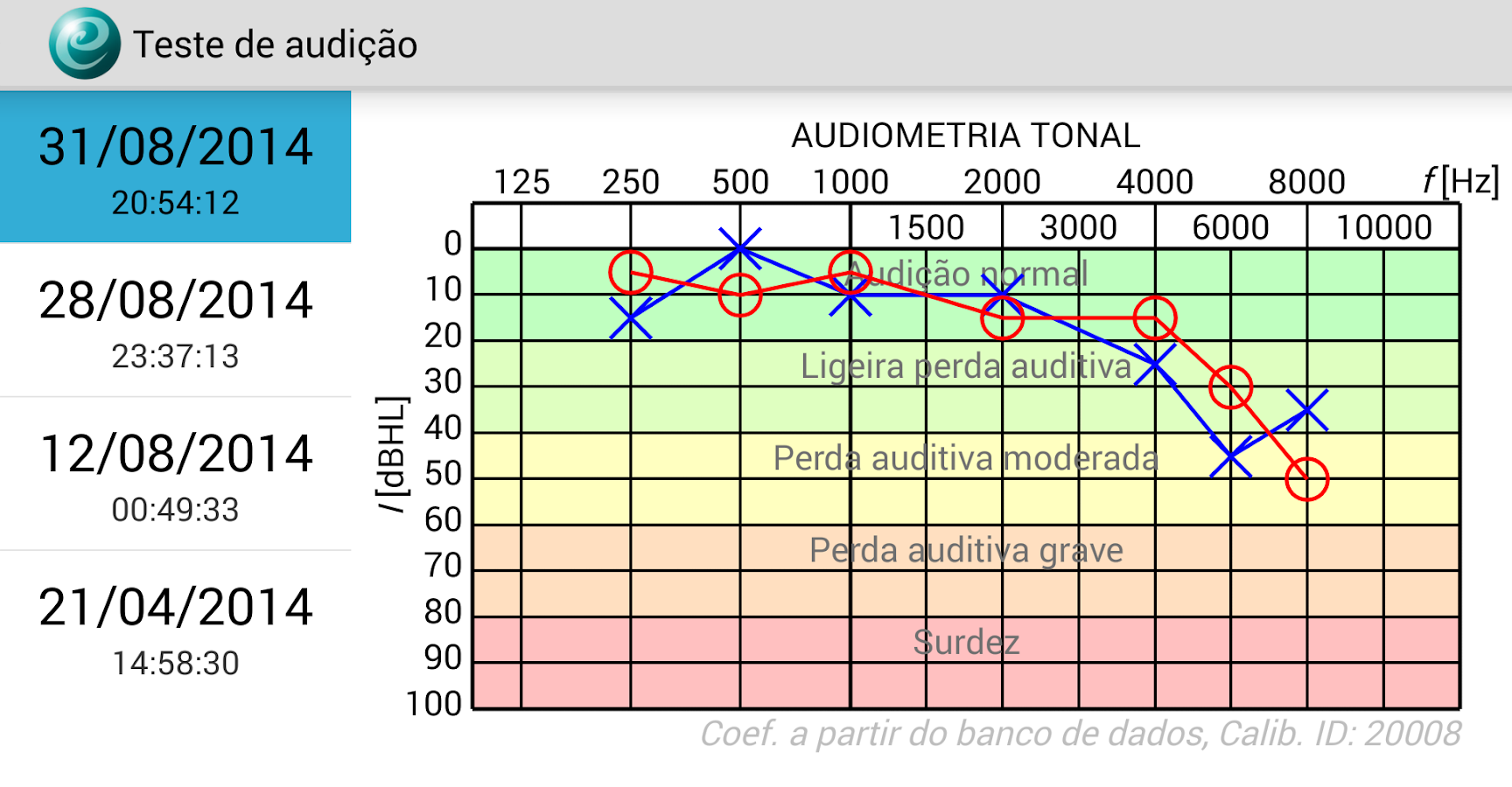   Teste de audição: captura de tela 