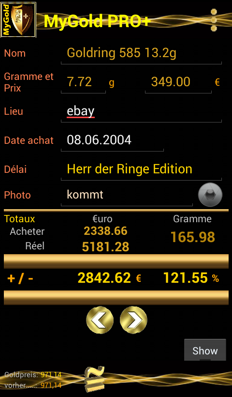 Android application MyGold screenshort