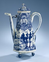 Octagonal coffee pot with hunting and mythological scenes