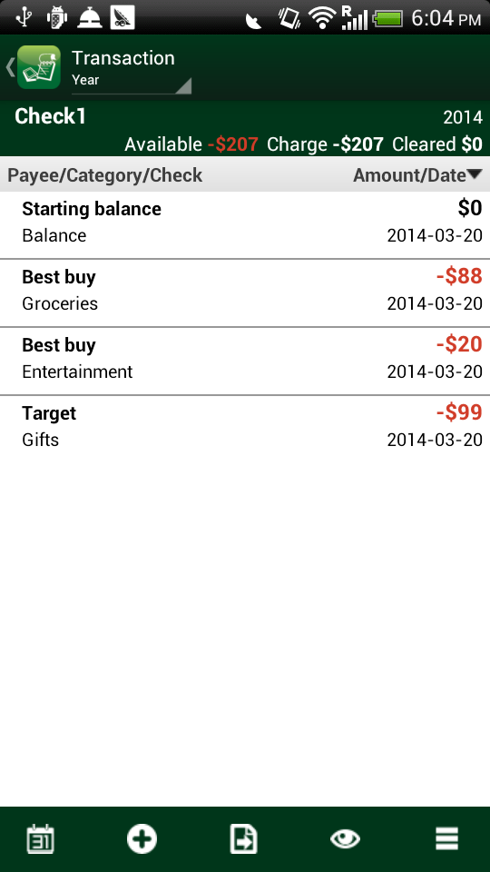Checkbook Manager Screen 3
