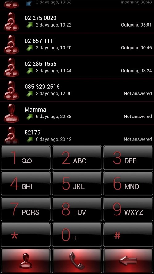 Android application Dialer Black Red Gloss Theme screenshort