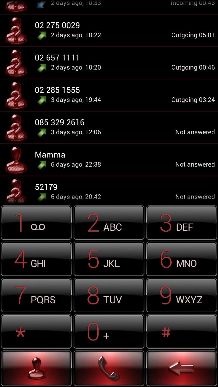 Dialer Black Red Gloss Theme Screen 1