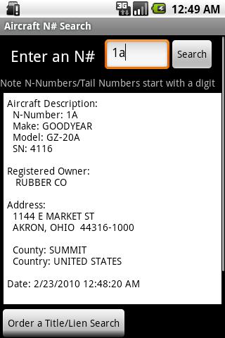 Aircraft N-Number Search Screen 2