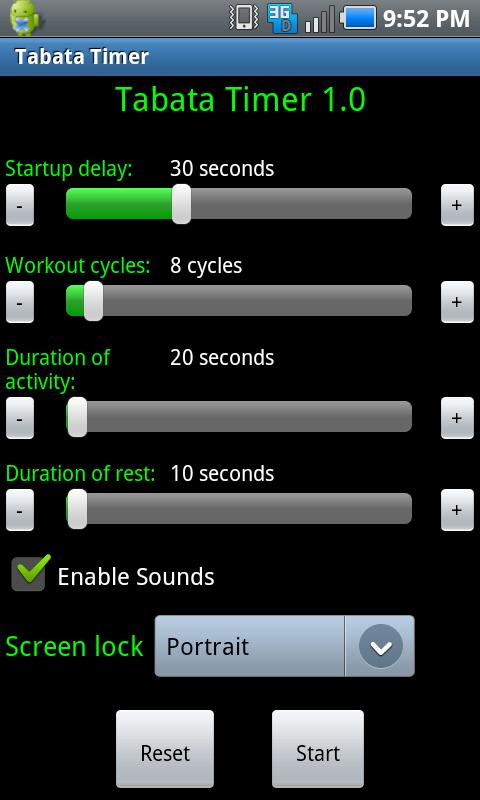 Tabata Timer Screen 1