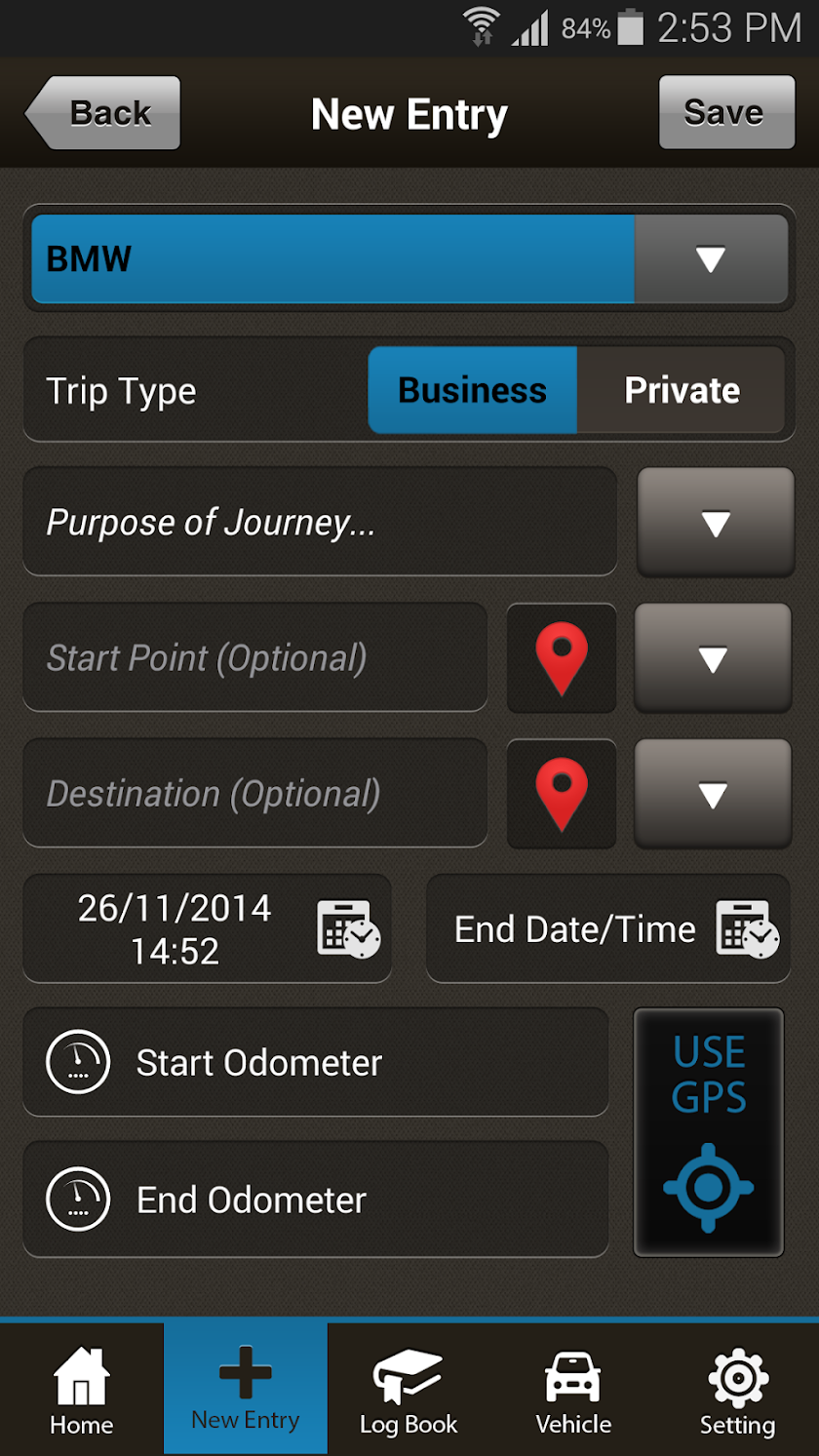 Vehicle Log Book Enterprise Screen 2