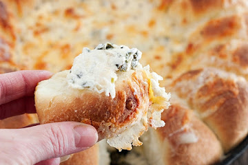 Warm Skillet Bread and Artichoke Spinach Dip