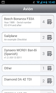 Captura de pantalla de la aplicacion Android Aviation Checklist