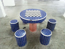 Blue White Chess Table