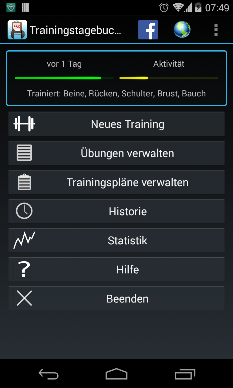 Android application Stelios PRO Gym & Fitnesstracker screenshort