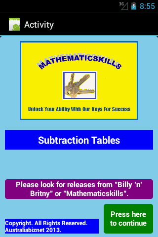 Subtraction Tables Free