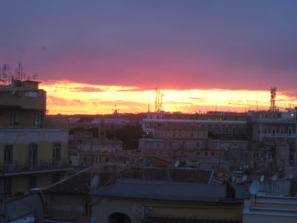The view from the rooftop of the hostel in Rome during dinner. You could see a lot of the city.