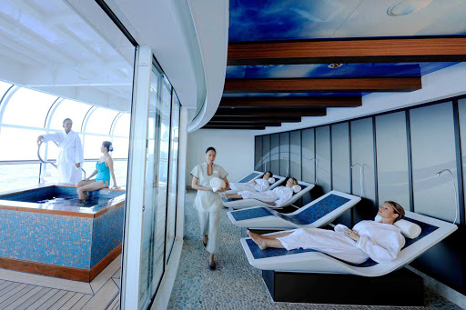 Cozy up to the warm benches in the Rainforest Room of Senses Spa during your sailing on Disney Fantasy. (This shot was taken on sister ship Disney Dream.)