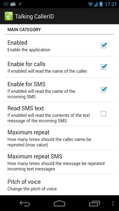 Android application Talking Caller ID Talking SMS screenshort